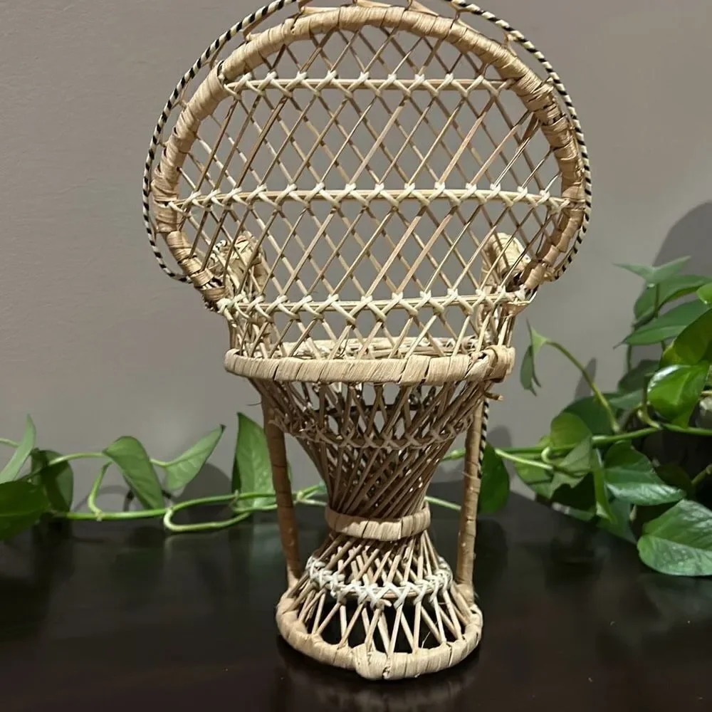 Rattan Peacock Chair Vintage 16” Doll Chair Plant Stand